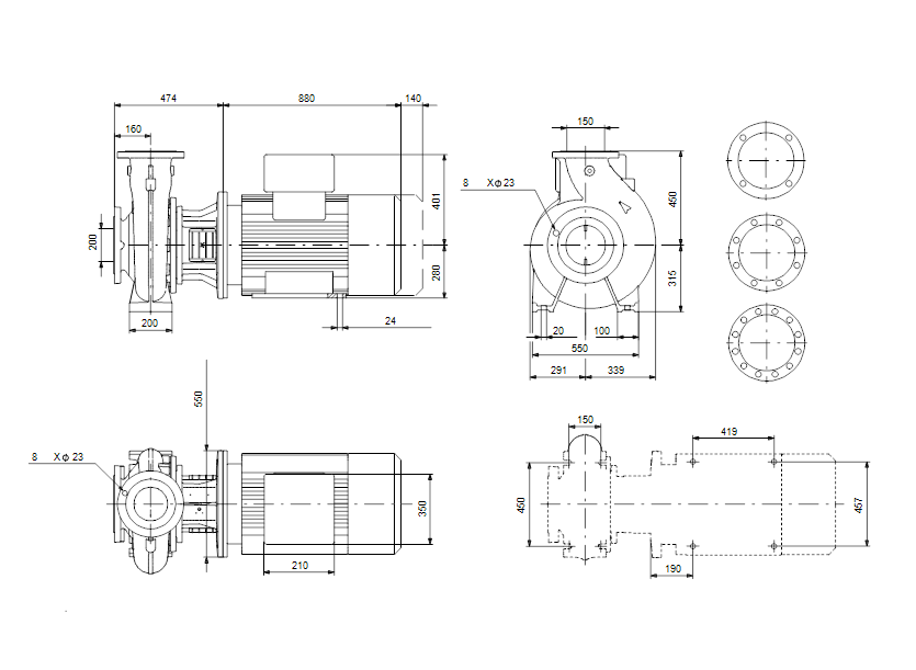 Габаритные размеры насоса Grundfos NB 150-400/341 AF1ABAQE артикул: 97837765