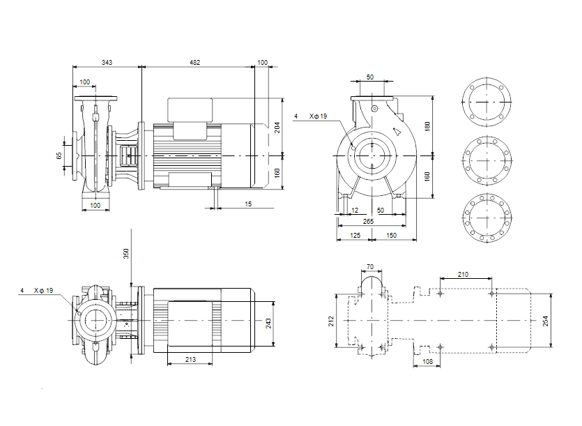 Габаритные размеры насоса Grundfos NB 50-160/154 DF2BBAQE артикул: 97840513