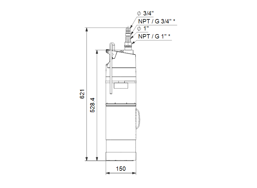 Габаритные размеры насоса Grundfos SBA 3-35 A 230V 50Hz 15m Schuko, GAS IT артикул: 97896286
