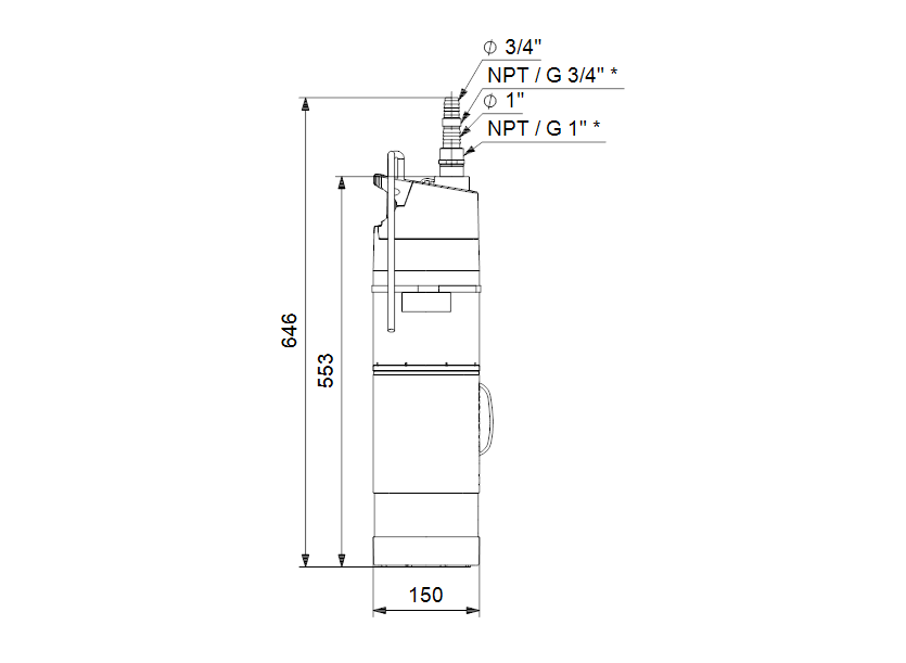 Габаритные размеры насоса Grundfos SBA 3-45 A 230V 50Hz 15m Schuko, GAS IT артикул: 97896290