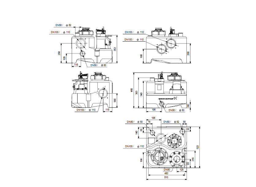 Габаритные размеры насоса Grundfos MSS.11.3.2 3x400V 10m артикул: 97901029