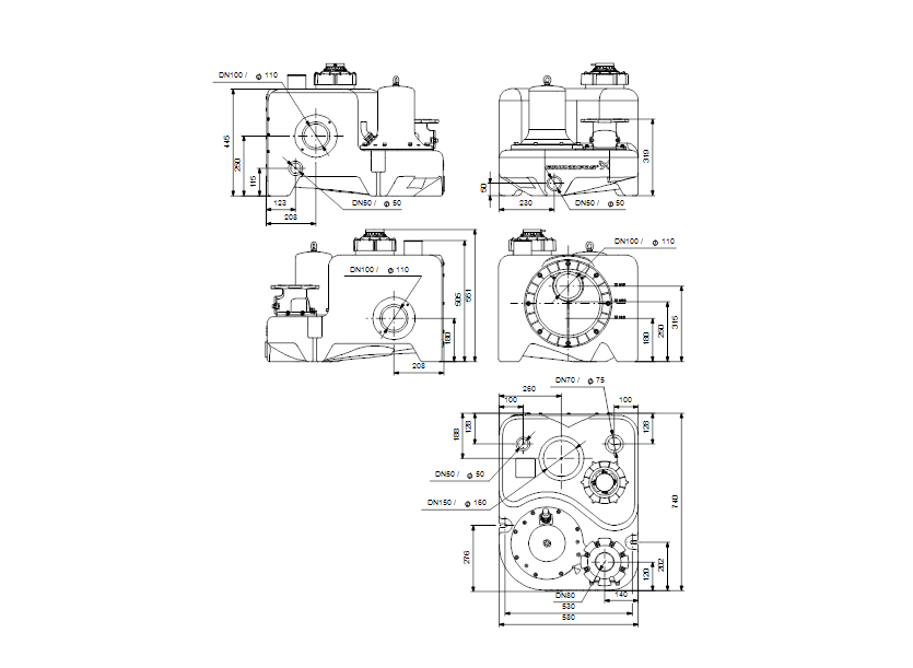 Габаритные размеры насоса Grundfos M.12.1.4 1x230V 10m артикул: 97901076