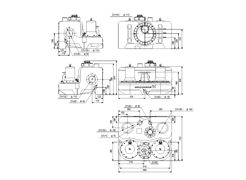 Габаритные размеры насоса Grundfos MD.38.3.2 3x400V 10M артикул: 97901103
