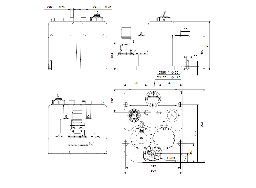 Габаритные размеры насоса Grundfos MLD.15.1.4 1x230V 10M артикул: 97901118