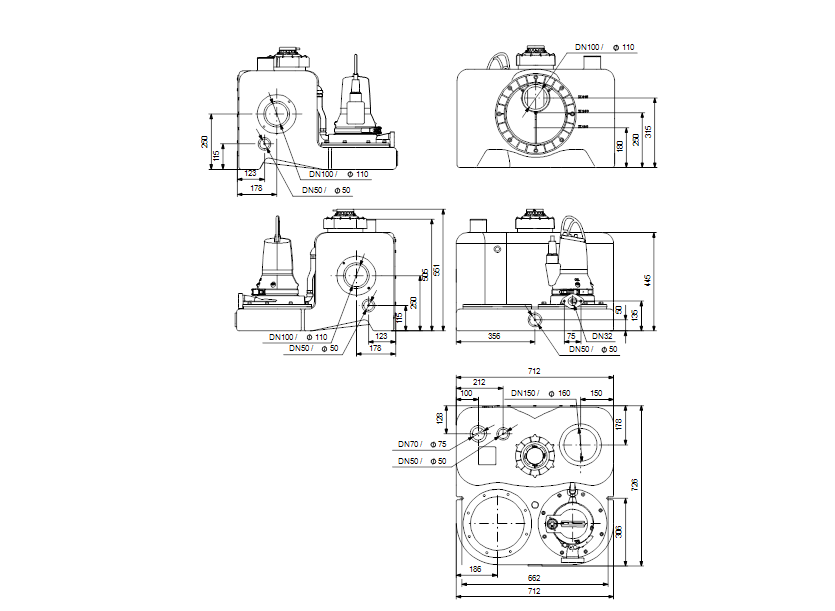 Габаритные размеры насоса Grundfos MOG.26.3.2 3x400V артикул: 97901130