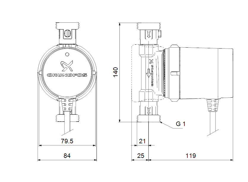 Габаритные размеры насоса Grundfos COMFORT 15-14 BX PM артикул: 97916772