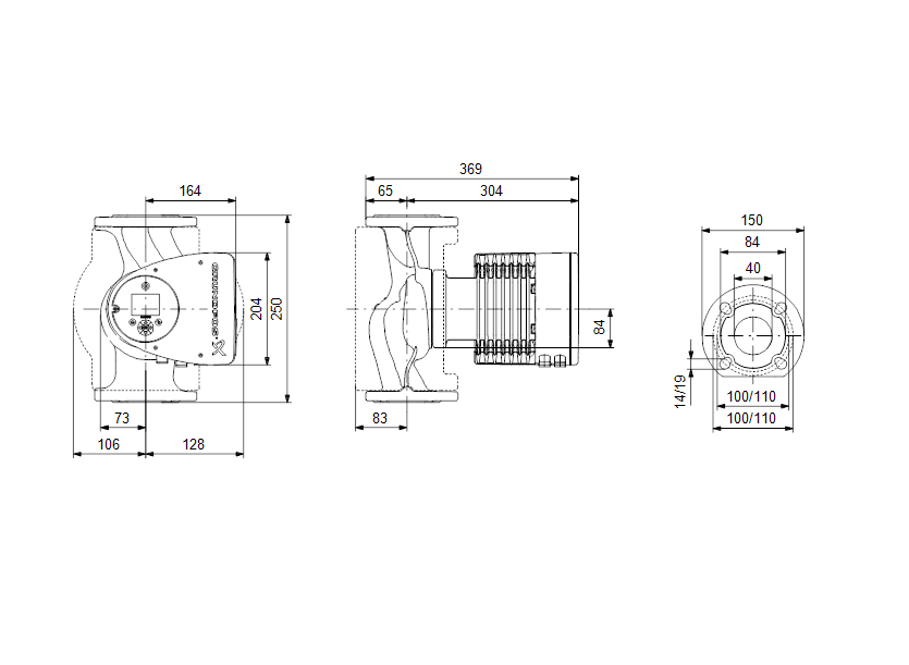 Габаритные размеры насоса Grundfos MAGNA3 40-180 F 250 1x230V PN6/10 артикул: 97924272
