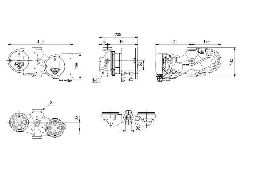 Габаритные размеры насоса Grundfos MAGNA3 D 32-40 артикул: 97924449