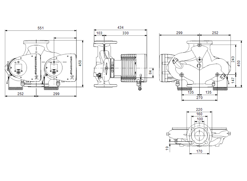 Габаритные размеры насоса Grundfos MAGNA3 D 100-40 F артикул: 97924516