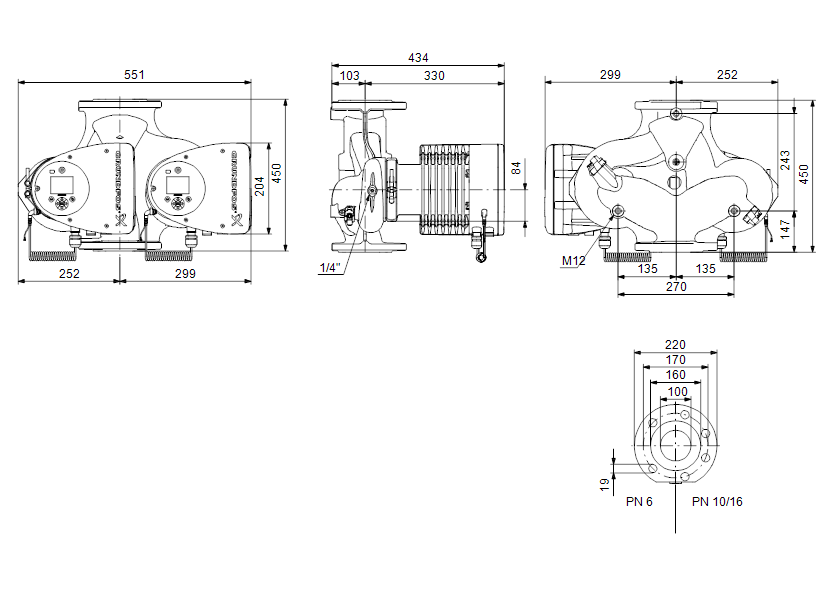 Габаритные размеры насоса Grundfos MAGNA3 D 100-80 F артикул: 97924518