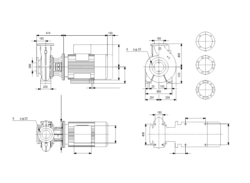 Габаритные размеры насоса Grundfos NB 150-400/438 AS-F1-B-E-BAQE артикул: 98063914