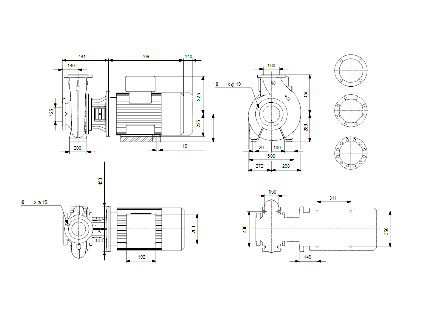 Габаритные размеры насоса Grundfos NB 100-400/438 AS-F2-B-E-GQQE артикул: 98082076