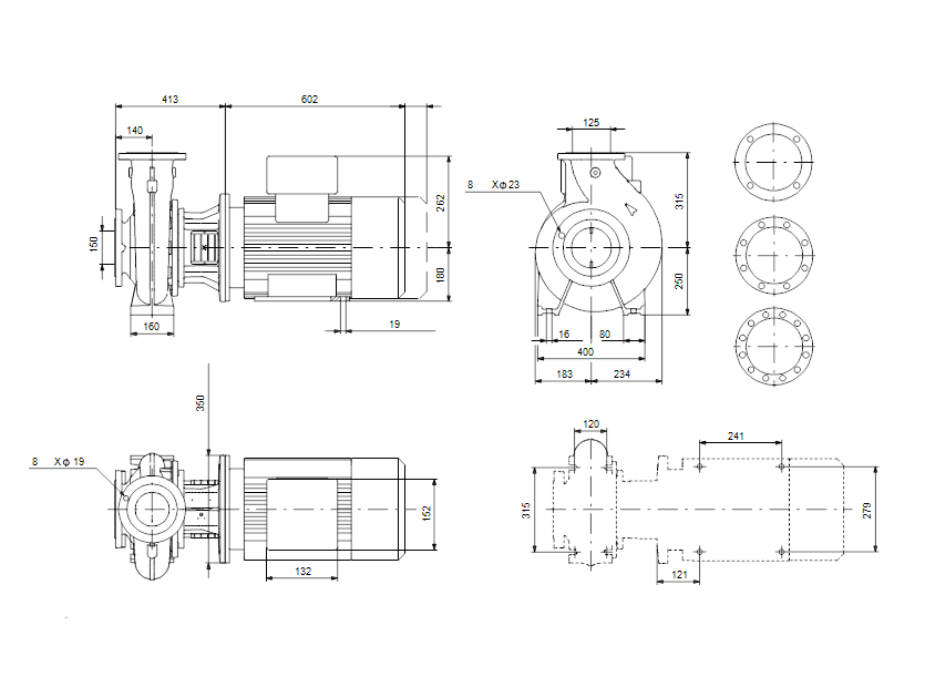 Габаритные размеры насоса Grundfos NB 125-200/218 A-F-B-GQQE артикул: 98082383