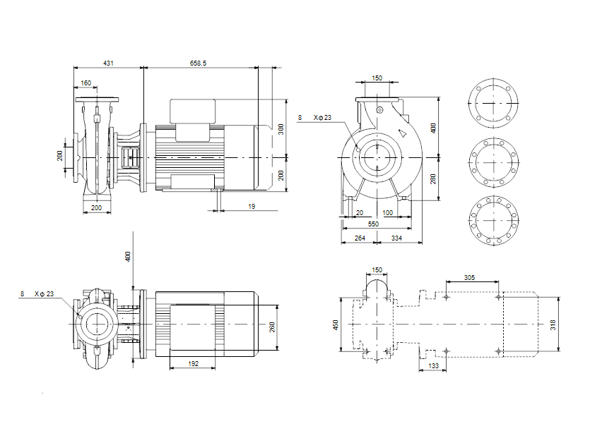 Габаритные размеры насоса Grundfos NB 150-315.1/298 A-F1-A-GQQE артикул: 98275905