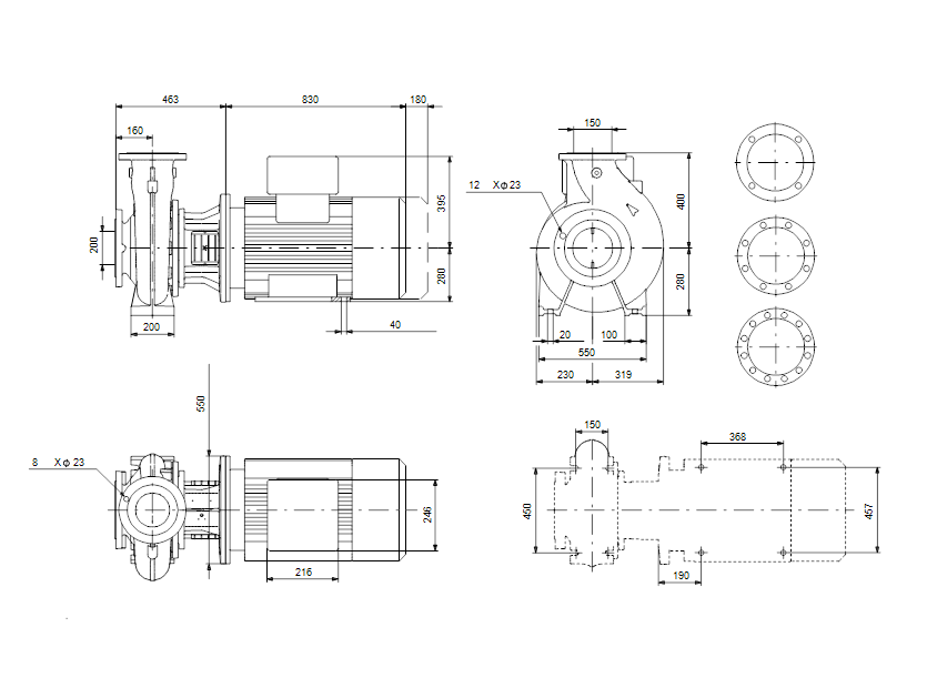 Габаритные размеры насоса Grundfos NBG 200-150-200/216-176 AF2KBQQE артикул: 98289526