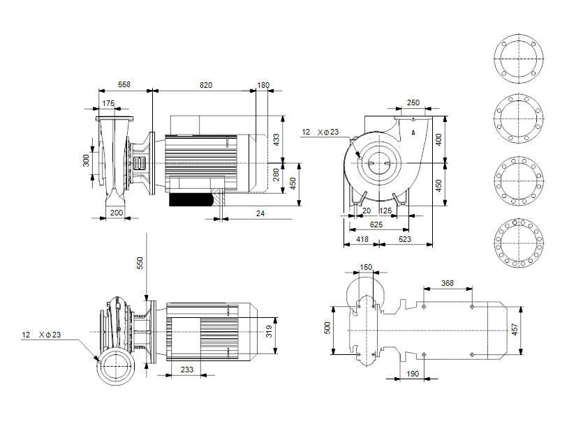 Габаритные размеры насоса Grundfos NB 250-350/362 ASF1BBAQE артикул: 98302346