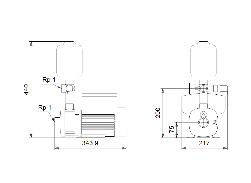 Габаритные размеры насоса Grundfos CMBE 3-62 I-U-C-C-D-A 1x200-240V 50/60 Hz артикул: 98374701