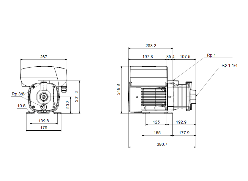 Габаритные размеры насоса Grundfos CME 5-4 A-R-A-E-AQQE артикул: 98395370