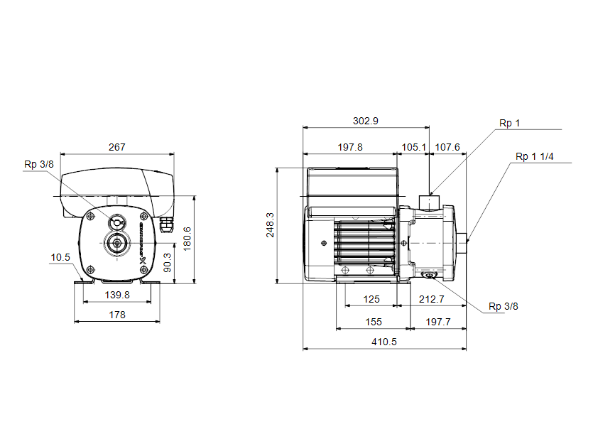 Габаритные размеры насоса Grundfos CME 5-5 A-R-I-V-AQQV артикул: 98396720