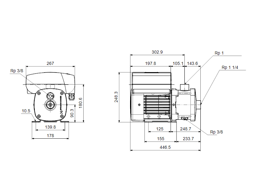 Габаритные размеры насоса Grundfos CME 5-6 A-R-G-V-AQQV артикул: 98396726
