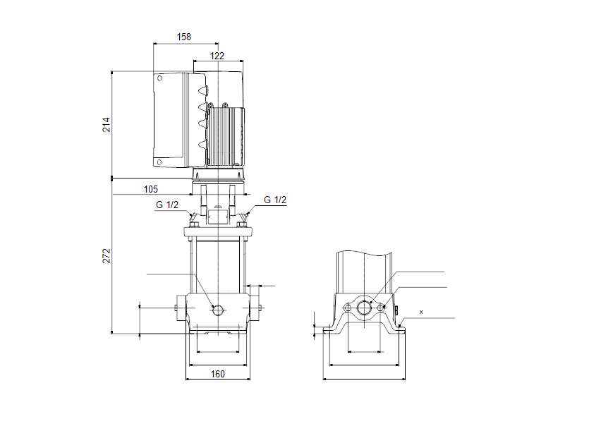 Габаритные размеры насоса Grundfos CRE 3-4 A-AN-A-E-HQQE артикул: 98426781