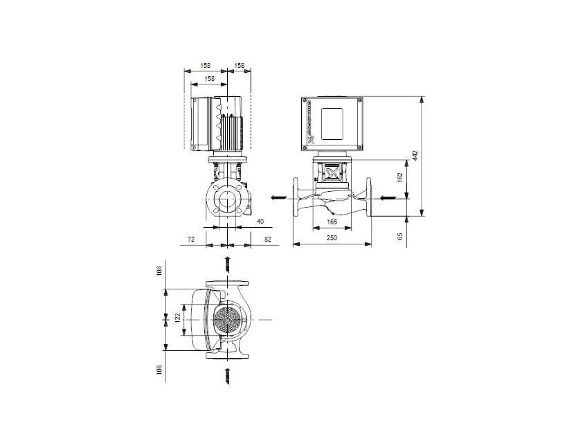 Габаритные размеры насоса Grundfos TPE2 40-120-N-A-F-A-BQQE артикул: 98438344