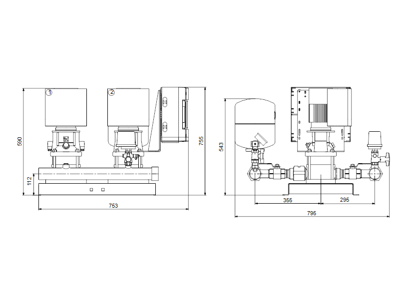 Габаритные размеры насоса Grundfos Hydro Multi-E 2 CRE 5-4 U1 A-A-A-A артикул: 98486644