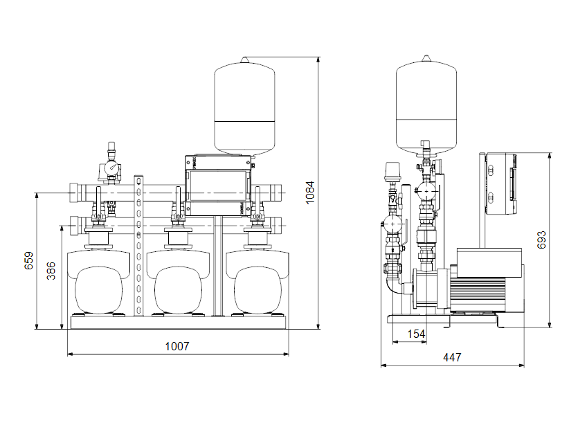 Габаритные размеры насоса Grundfos Hydro Multi-E 3 CME 5-4 U2 A-A-C-A артикул: 98494942