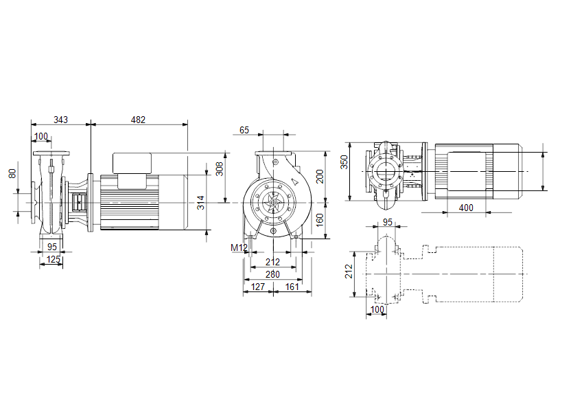 Габаритные размеры насоса Grundfos MTBE 65-160/171 A-F-A-BQQV артикул: 98501663 Габаритные размеры насоса Grundfos MTBE 65-160/171 A-F-A-BQQV артикул: 98501663