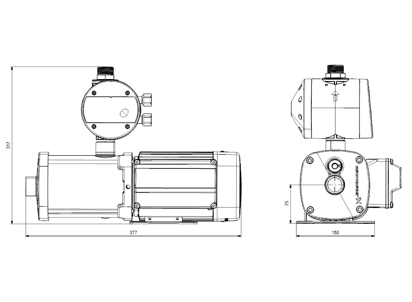 Габаритные размеры насоса Grundfos CMB-SP SET 3-37 I-C-A-C-C-A артикул: 98507638
