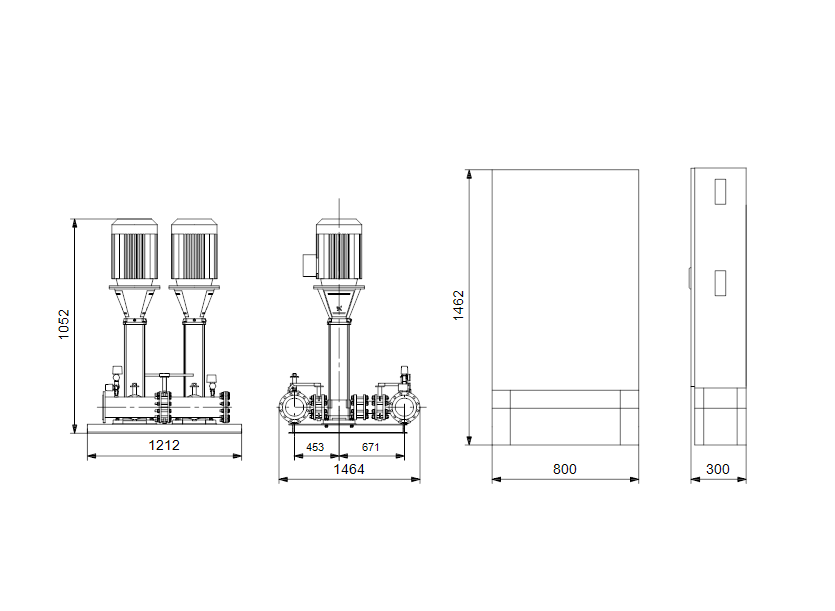 Габаритные размеры насоса Grundfos Hydro MX 1/1 CR 64-1 3x400V 50Hz артикул: 98592526
