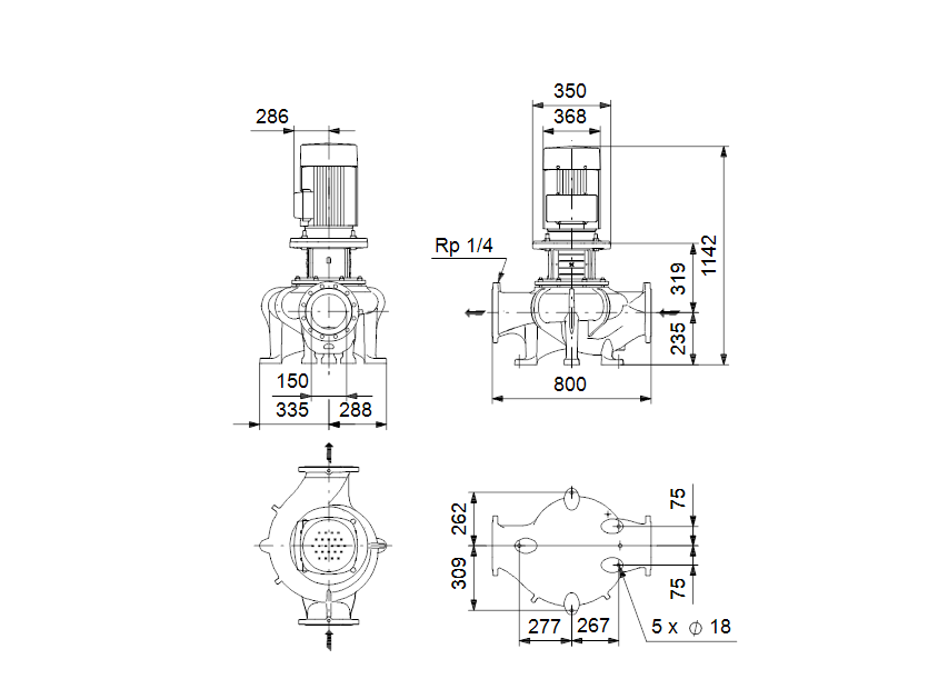 Габаритные размеры насоса Grundfos TP 150-280/4 A3-F-O-DAQF артикул: 98736596