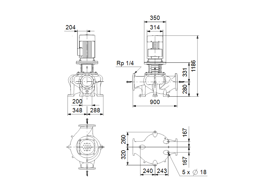 Габаритные размеры насоса Grundfos TP 200-160/4 A3-F-O-DAQF артикул: 98736605