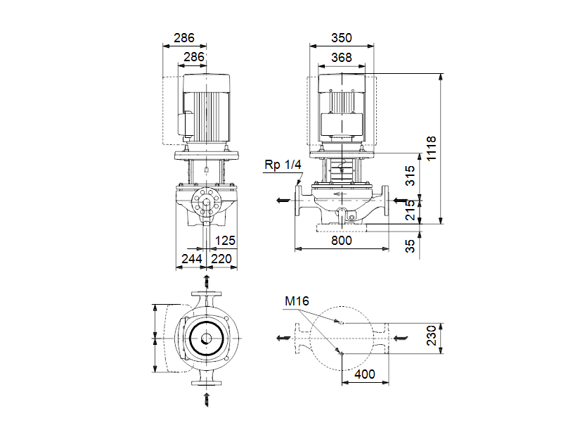 Габаритные размеры насоса Grundfos TP 125-340/4 A3-F-Y-DAQF артикул: 98736629