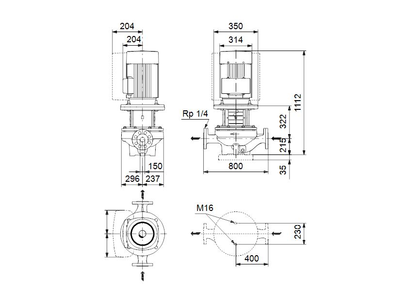 Габаритные размеры насоса Grundfos TP 150-200/4 A3-F-Y-DAQF артикул: 98736633