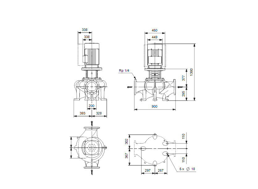 Габаритные размеры насоса Grundfos TP 200-270/4 A3-F-Y-DAQF артикул: 98736650