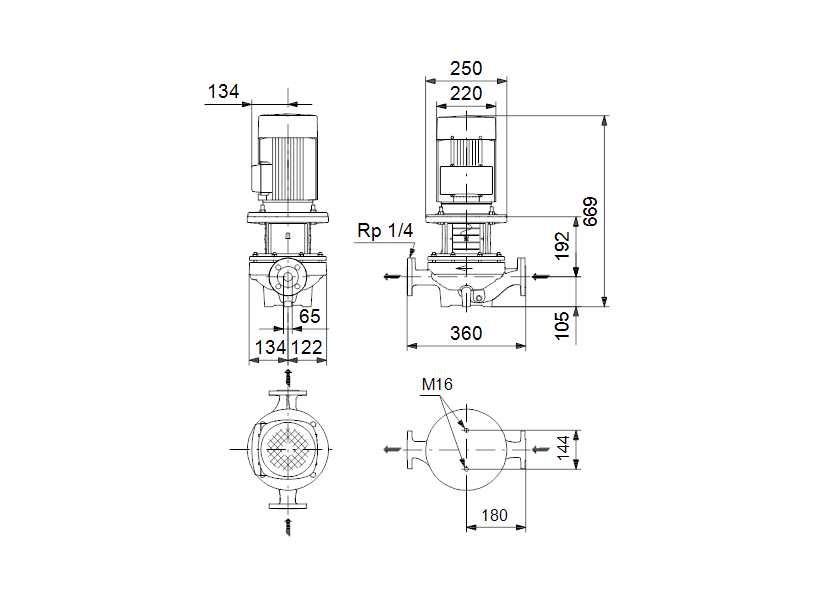 Габаритные размеры насоса Grundfos TP 65-250/2 A-F-A-BQQE артикул: 98742352