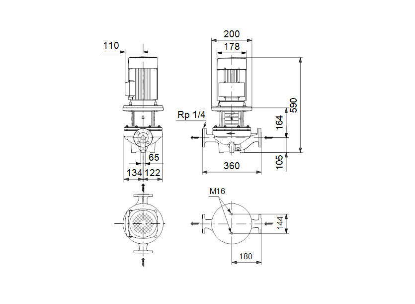 Габаритные размеры насоса Grundfos TP 65-170/2 A-F-B-BAQE артикул: 98742438
