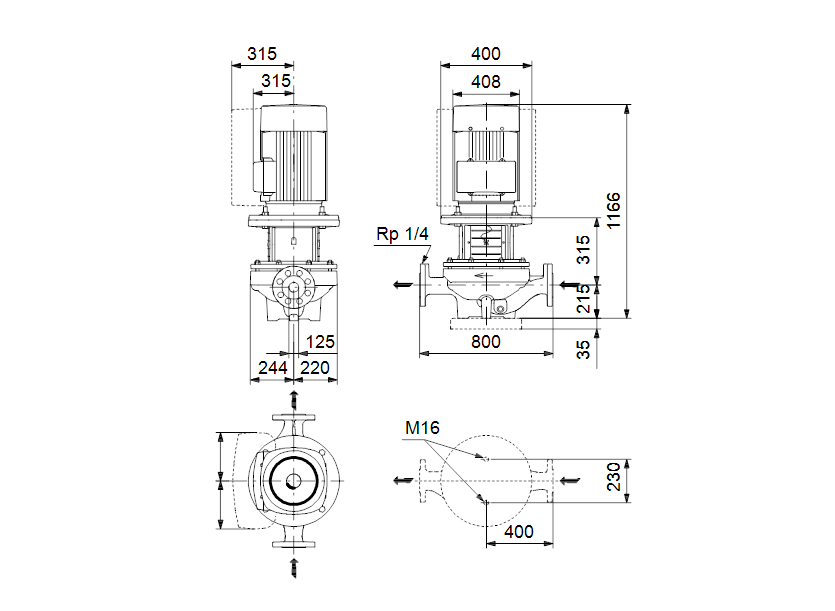 Габаритные размеры насоса Grundfos TP 125-400/4 A-F-A-BQQE артикул: 98742536