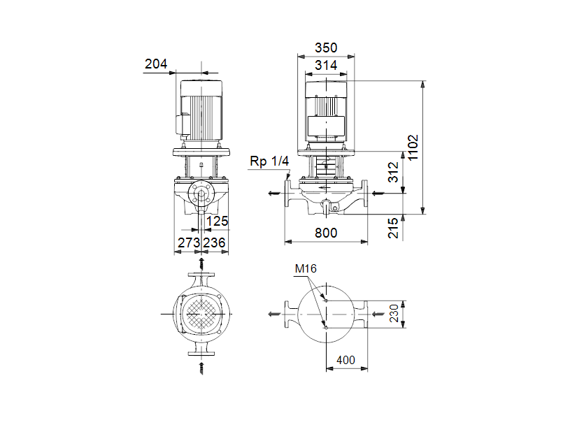 Габаритные размеры насоса Grundfos TP 125-230/4 A-F-A-BAQE артикул: 98743684