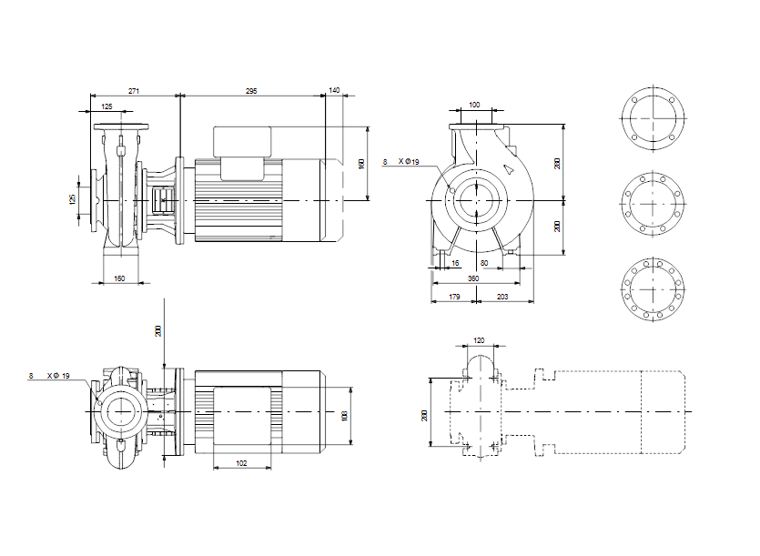 Габаритные размеры насоса Grundfos NB 100-160/176 EUP AF2ABAQE артикул: 98757320