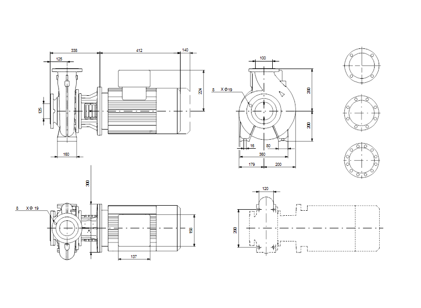 Габаритные размеры насоса Grundfos NB 100-160/176 EUP AF2KBQQE артикул: 98758679