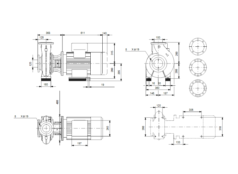 Габаритные размеры насоса Grundfos NB 100-160/176 EUP AS-F2-A-V-GQQV артикул: 98759964