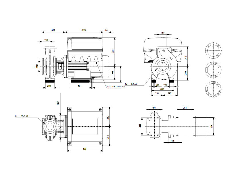 Габаритные размеры насоса Grundfos NBGE 200-150-250/226-214 EUP ASF2BBAQE артикул: 98760060
