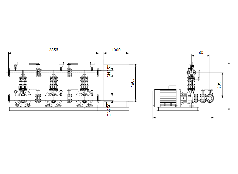 Габаритные размеры насоса Grundfos Hydro MX 2/1 NB 80-200/222 3x400V 50Hz артикул: 98783399