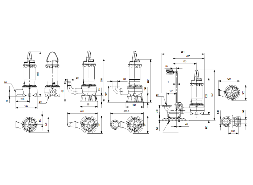 Габаритные размеры насоса Grundfos DPK.V.80.80.75.2.5.0D артикул: 98803755