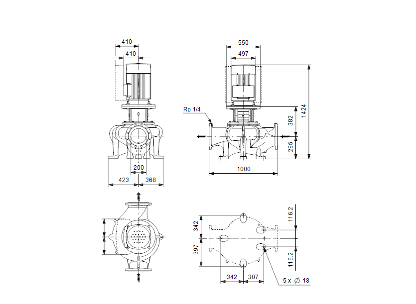 Габаритные размеры насоса Grundfos TP 200-400/4 A3-F-O-DAQF артикул: 98842922
