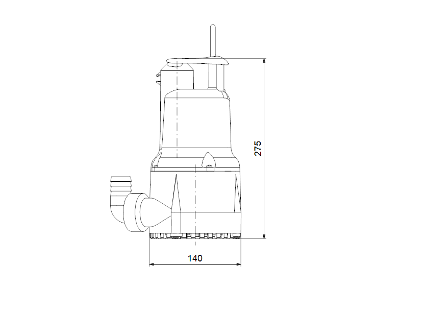 Габаритные размеры насоса Grundfos KPC 24/7 270 1x220 50Hz Schuko CN артикул: 98851058