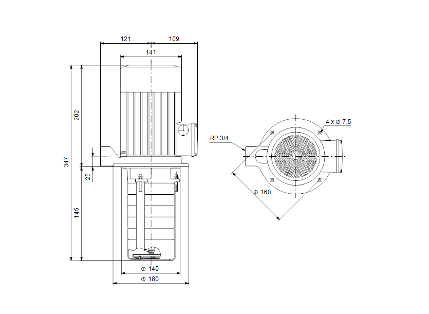 Габаритные размеры насоса Grundfos MTH 8-1/1 A-W-A-AQQV артикул: 98891473