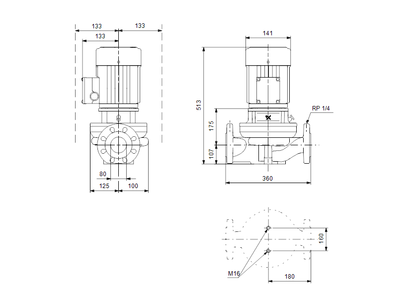 Габаритные размеры насоса Grundfos TP 80-30/4 A-F-A-BQQE артикул: 98958008